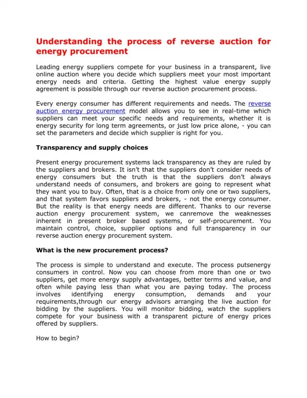 Understanding the process of reverse auction for energy procurement