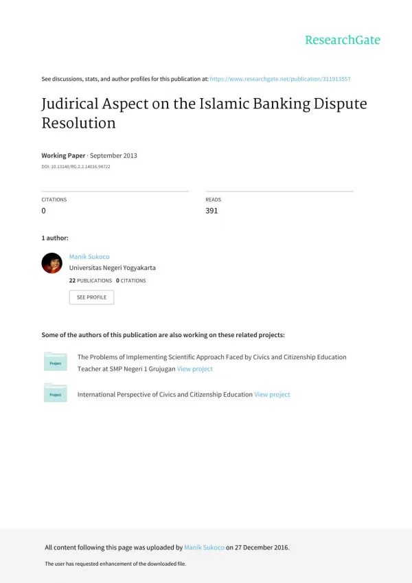 Judirical Aspect on the Islamic Banking Dispute Resolution