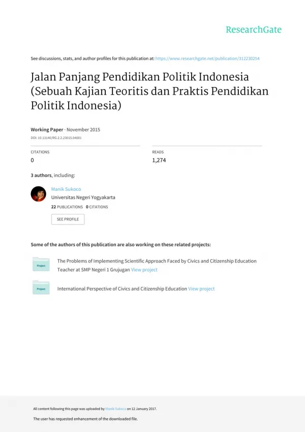 Jalan Panjang Pendidikan Politik Indonesia (Sebuah Kajian Teoritis dan Praktis Pendidikan Politik Indonesia)