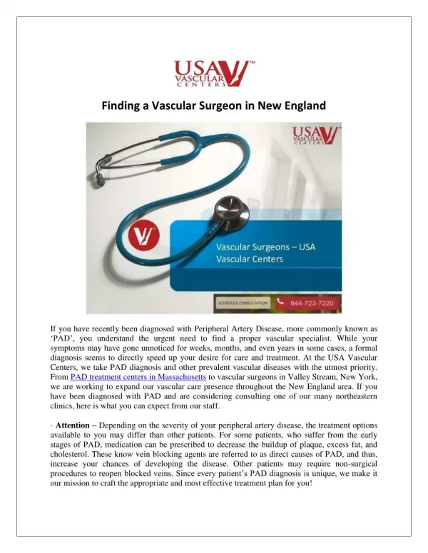Vascular Surgeon in New England - USA Vascular Centers