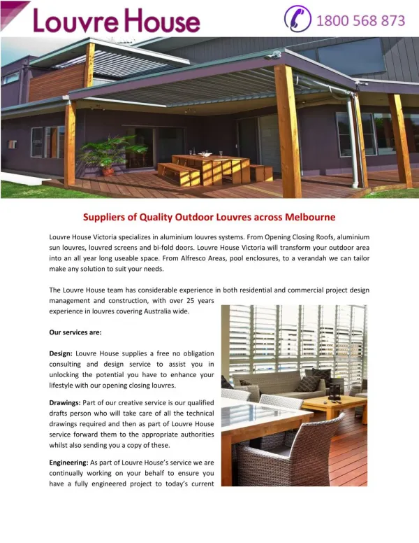 Suppliers of Quality Outdoor Louvres across Melbourne