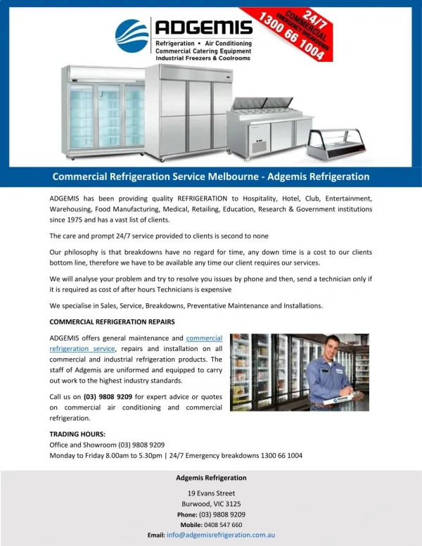 Commercial Refrigeration Service Melbourne - Adgemis Refrigeration