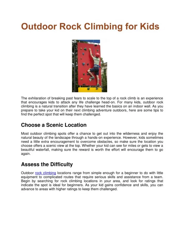 Outdoor Rock Climbing for Kids