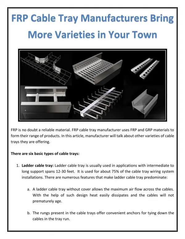 FRP Cable Tray Manufacturers Bring More Varieties in Your Town