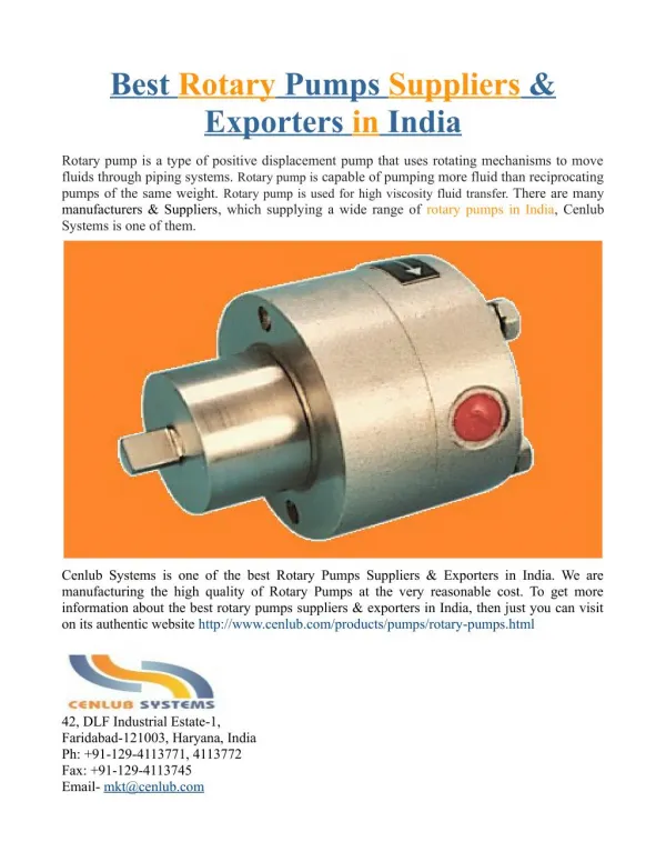 Best Rotary Pumps Suppliers & Exporters in India