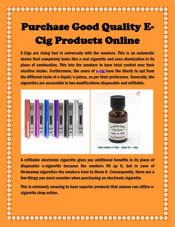 Purchase Good Quality E-Cig Products Online