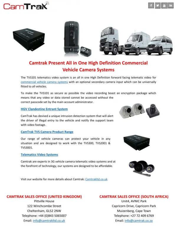 Camtrak Present All in One High Definition Commercial Vehicle Camera Systems