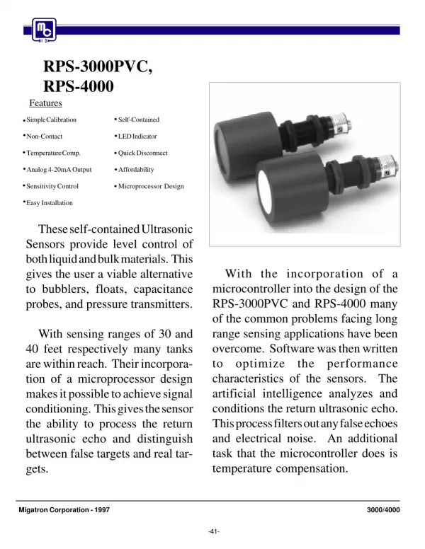 RPS-3000PVC & RPS-4000 Ultrasonic Level Sensor-isweek