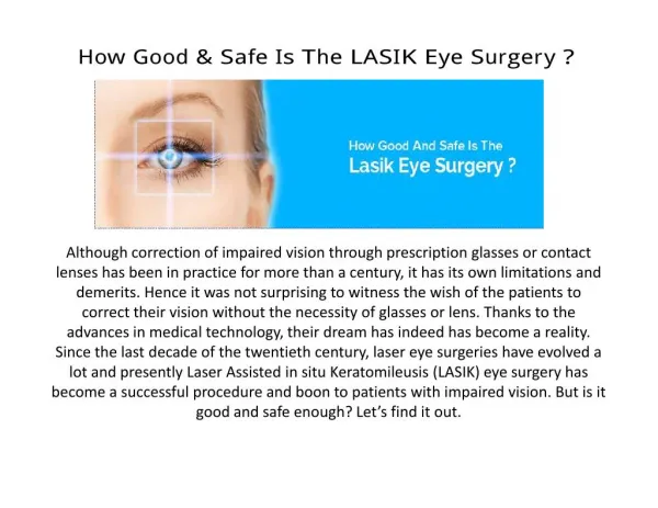 How Good & Safe Is The LASIK Eye Surgery ?