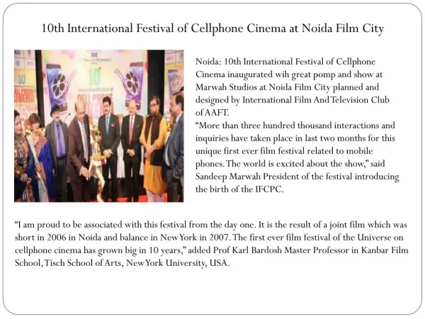10th International Festival of Cellphone Cinema at Noida Film City