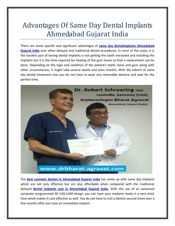 Advantages Of Same Day Dental Implants Ahmedabad Gujarat India