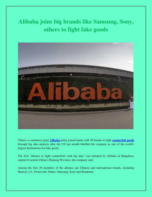 Alibaba joins big brands like Samsung, Sony, others to fight fake goods
