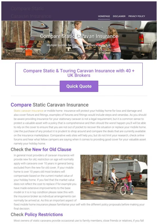 compare static caravan insurance