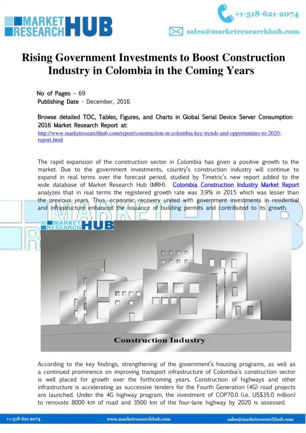 Colombia’s Construction Market Research Report 2017