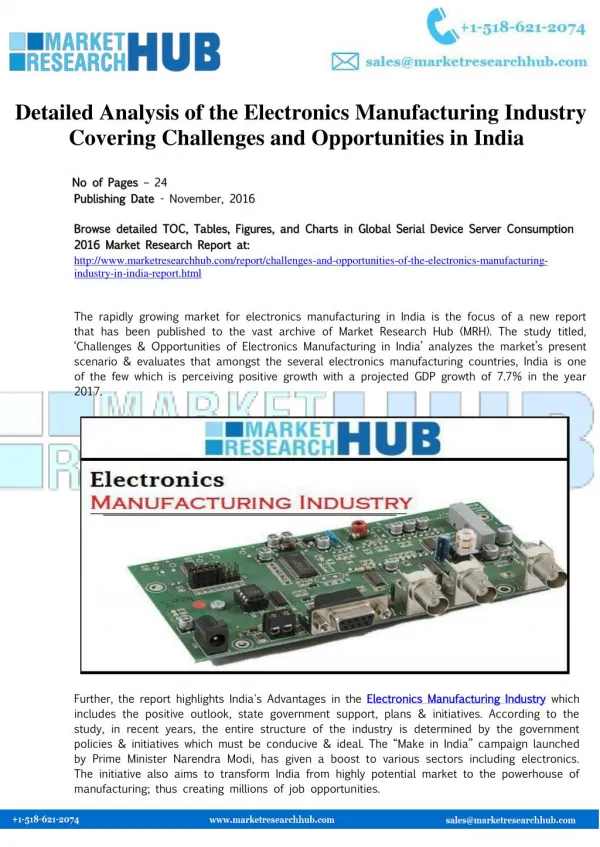 India Electronics Manufacturing Industry Research Report 2017