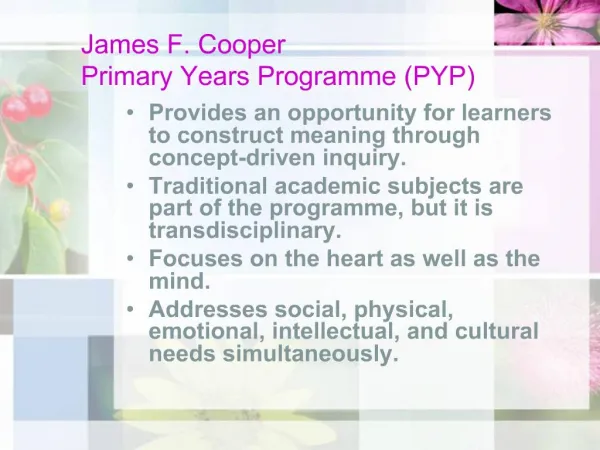 James F. Cooper Primary Years Programme PYP
