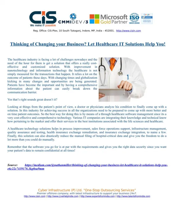 Thinking of Changing your Business? Let Healthcare IT Solutions Help You!