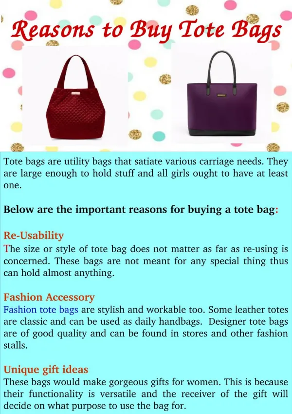 Reasons to Buy Tote Bags