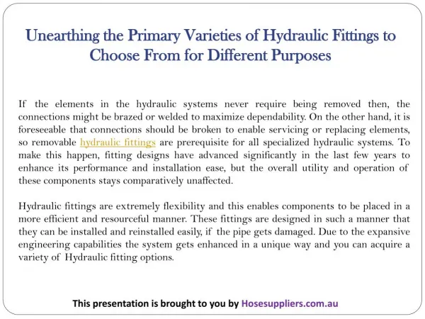 Unearthing the Primary Varieties of Hydraulic Fittings to Choose From for Different Purposes