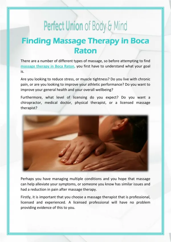Finding Massage Therapy in Boca Raton