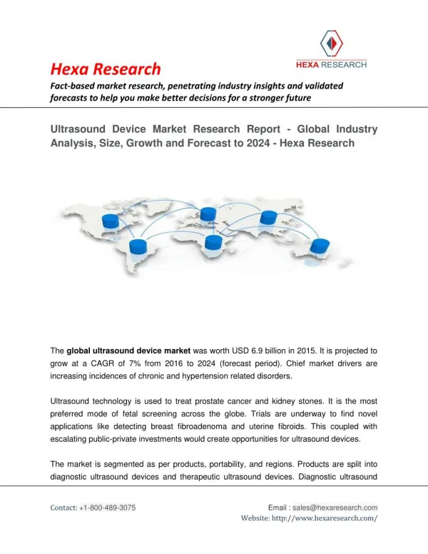 Ultrasound Device Market Analysis, Size, Share, Growth, Industry Trends and Forecast to 2024 - Hexa Research
