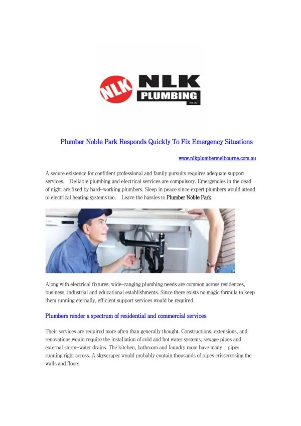 Plumber Noble Park Responds Quickly To Fix Emergency Situations