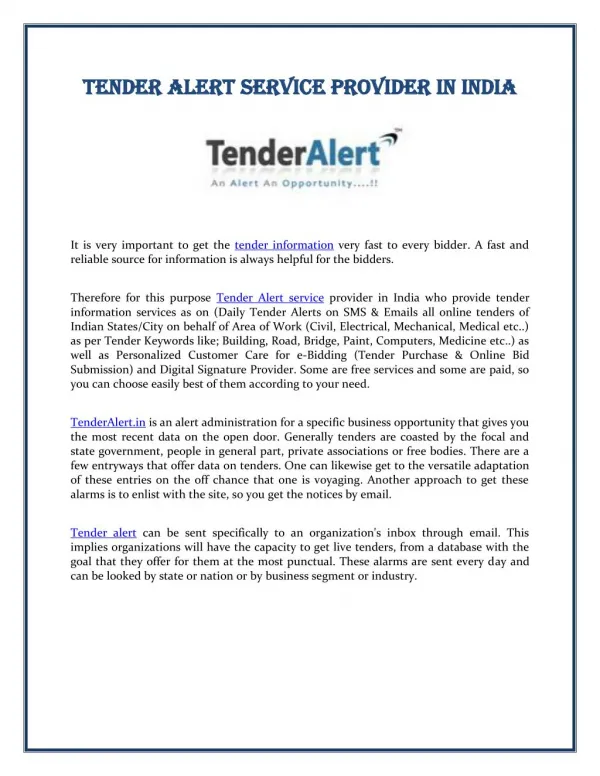 Tender Alert Service Provider in India