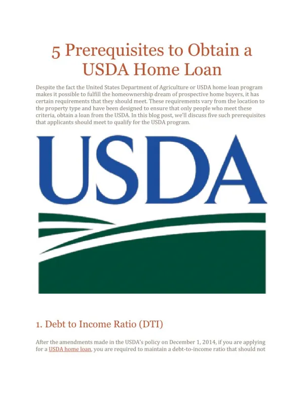 5 Prerequisites to Obtain a USDA Home Loan