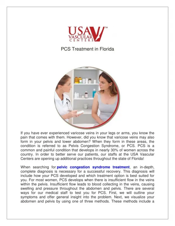 PCS Treatment in Florida at USA Vascular Centers