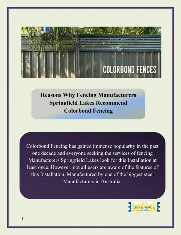 Reasons Why Fencing Manufacturers Springfield Lakes Recommend Colorbond Fencing