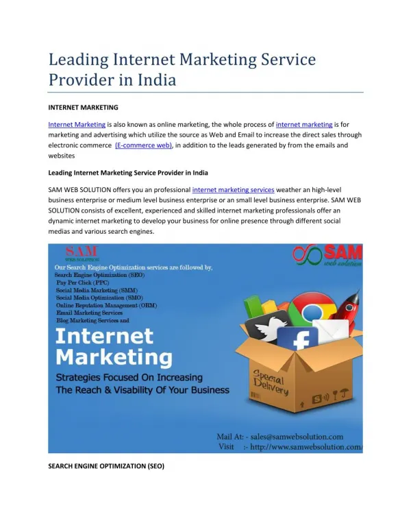 Leading Internet Marketing Service Provider in India
