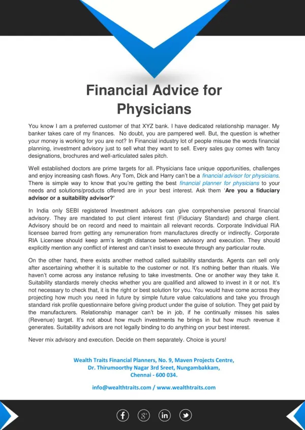 Financial Advice for Physicians