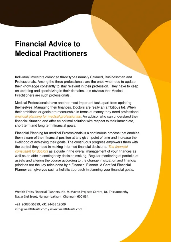 Financial Advice to Medical Practitioners