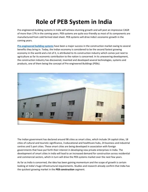 Role of PEB System in India