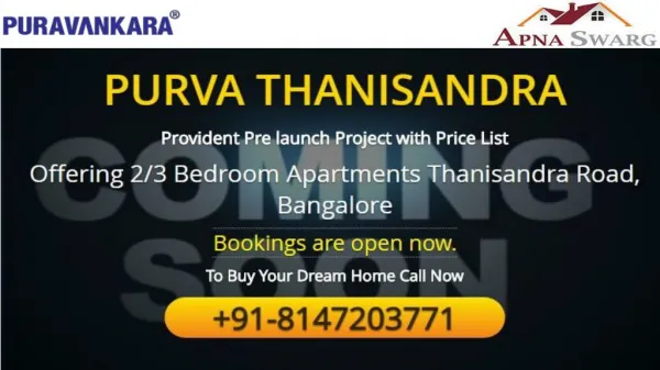 Purva Thanisandra Pre Launch Apartment in Bangalore