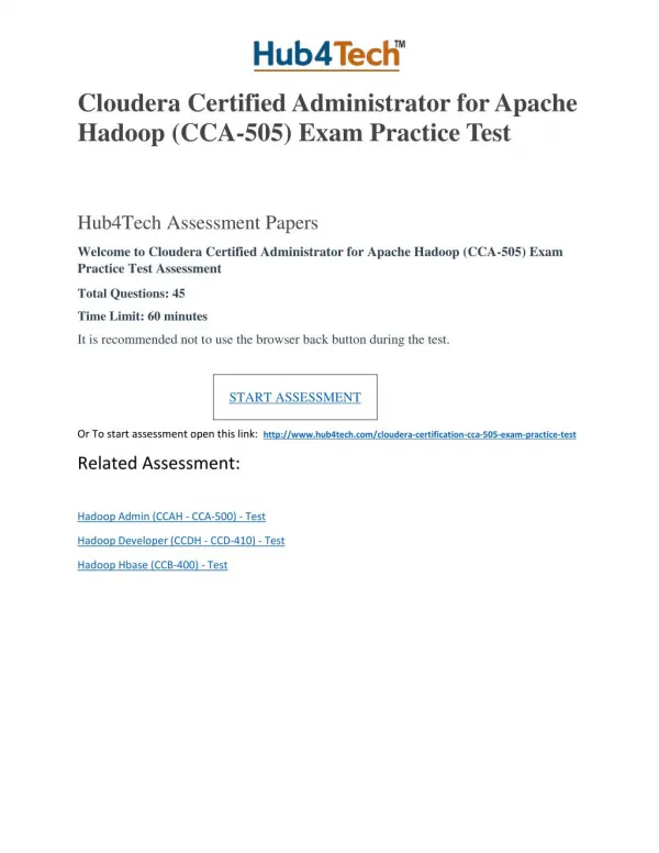 Cloudera Certified Administrator for Apache Hadoop (CCA-505) Exam Practice Test