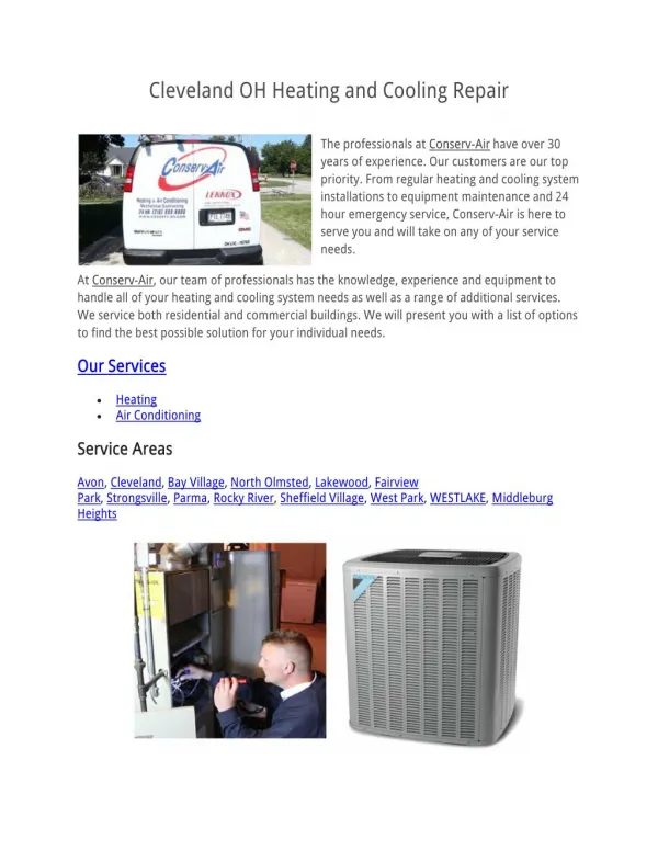 Cleveland OH Heating and Cooling Repair
