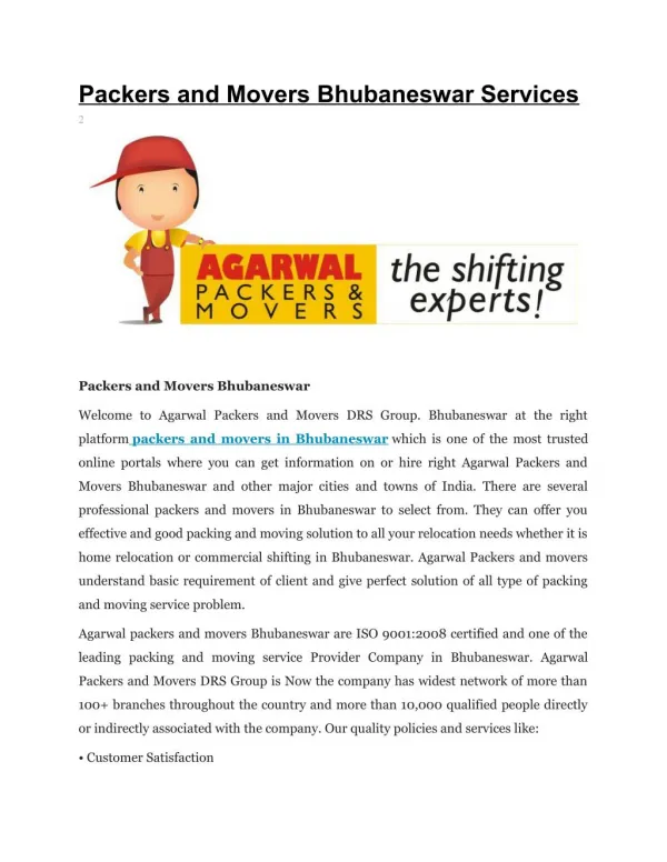 AGARWAL PACKERS AND MOVERS BHUBANESWAR