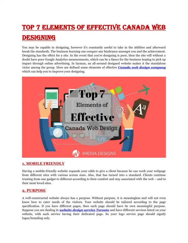 Top 7 Elements of Effective Canada Web Designing