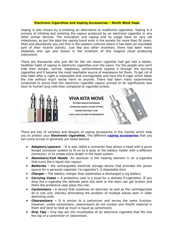 Electronic Cigarettes and Vaping Accessories - North West Vape