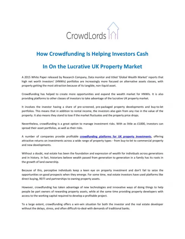 How Crowdfunding Is Helping Investors Cash In On The Lucrative UK Property Market