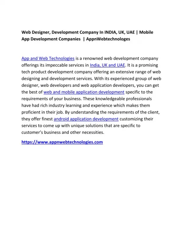 Mobile App Development | Web Design, Development INDIA,UK,UAE | Appnwebtechnologies