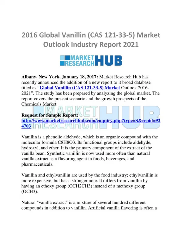 Global Vanillin (CAS 121-33-5) Market Research Report 2021