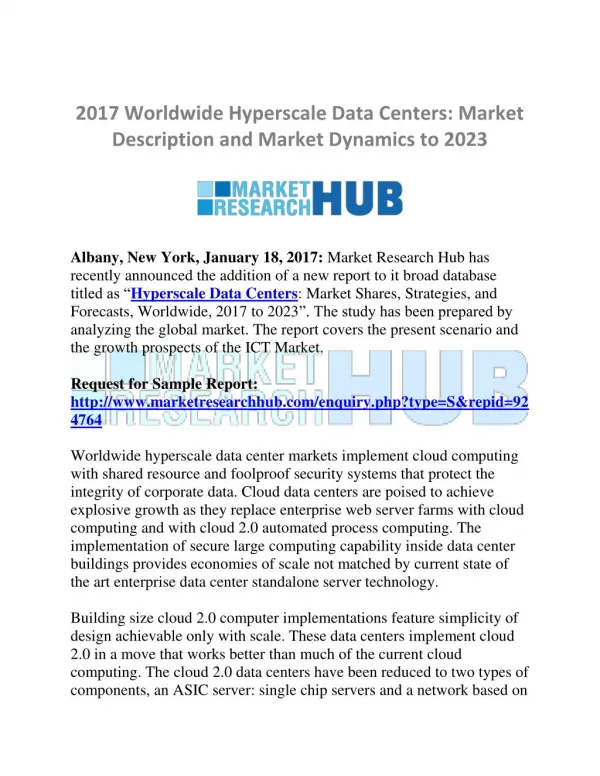 Worldwide Hyperscale Data Centers Market Report and Scope 2023