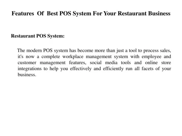 Features Of Best POS System For Your Restaurant Business