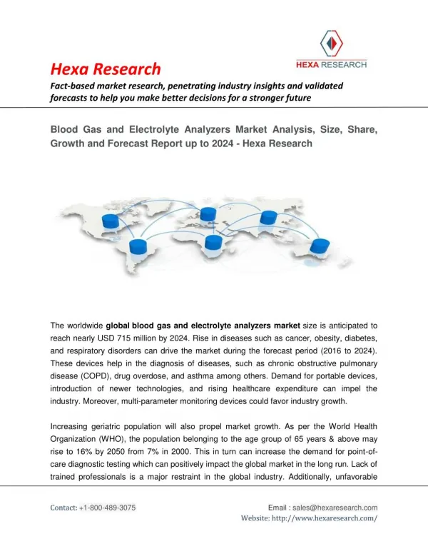 Blood Gas and Electrolyte Analyzers Market Worth $715 Million by 2024 - Hexa Research