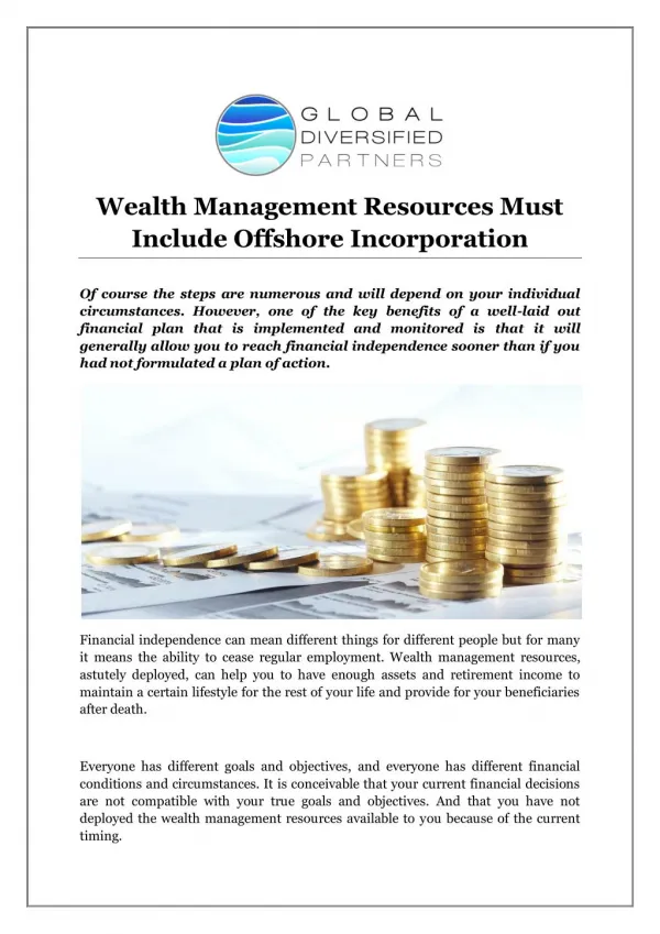 Wealth Management Resources Must Include Offshore Incorporation