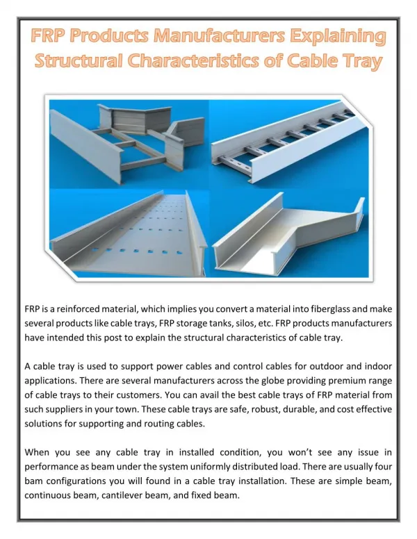 FRP Products Manufacturers Explaining Structural Characteristics of Cable Tray