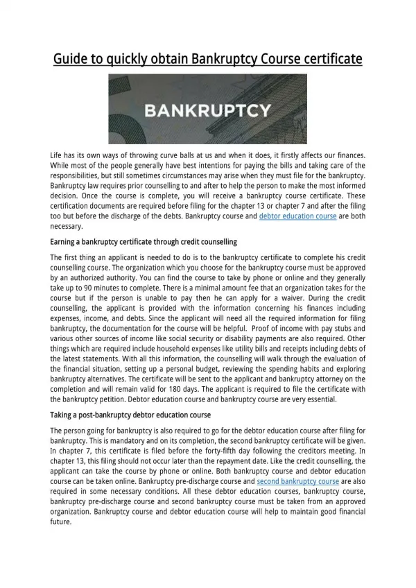 Guide to quickly obtain Bankruptcy Course certificate