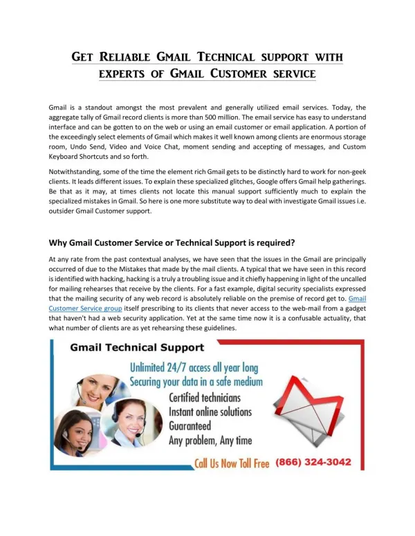 Get Reliable Gmail Technical support with experts of Gmail Customer service